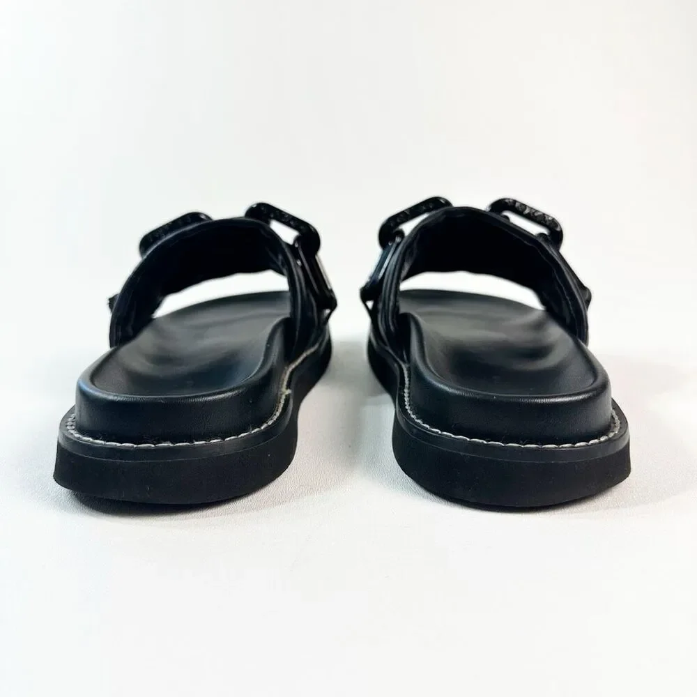 LOUIS VUITTON Sunset Flat Comfort Mule Slide Sandal Size 39 Black Monogram